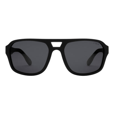 Black sunglasses with dark lenses on a white background.
INK / SMOKE POLARIZED LENS