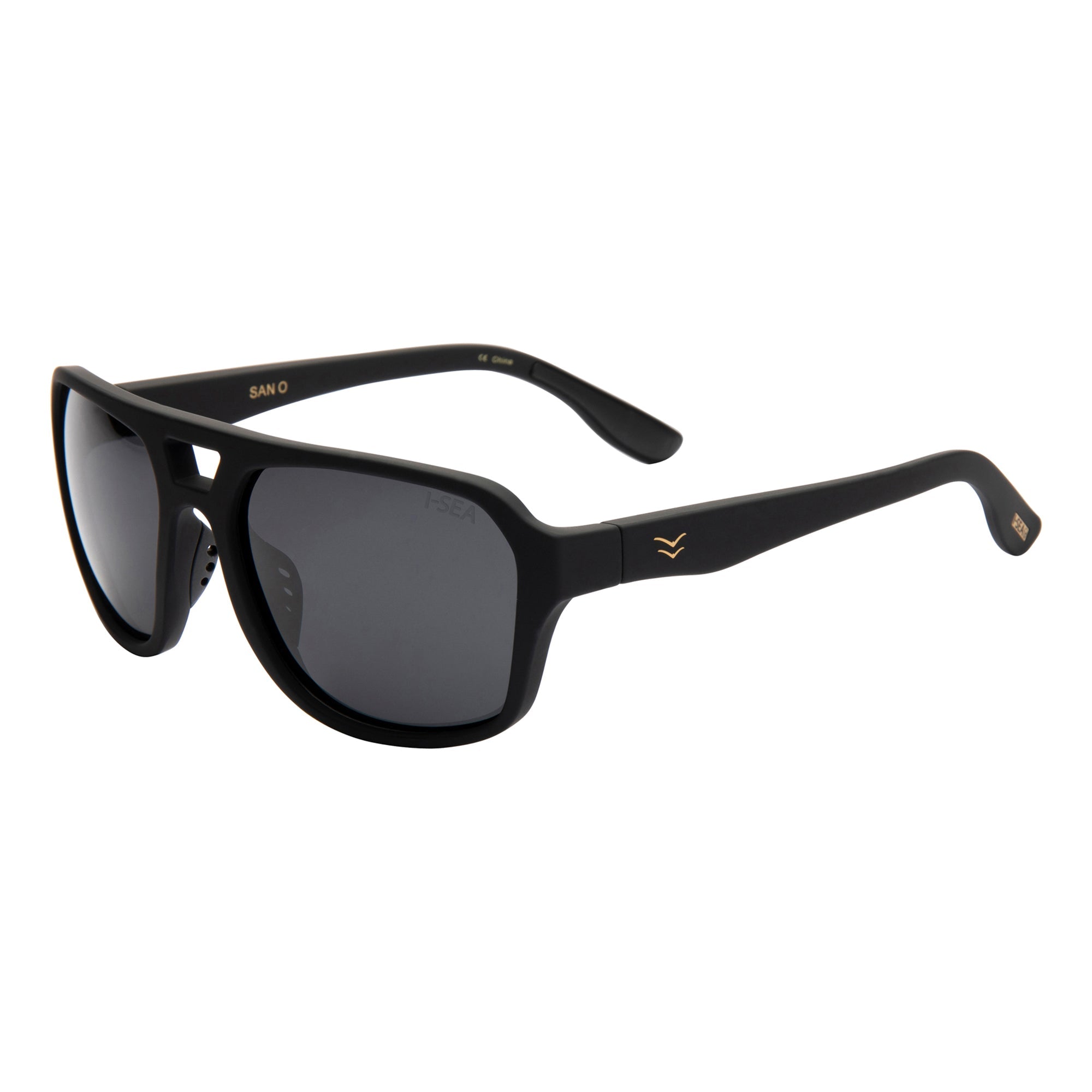 Black sunglasses on a white background.
INK / SMOKE POLARIZED LENS
