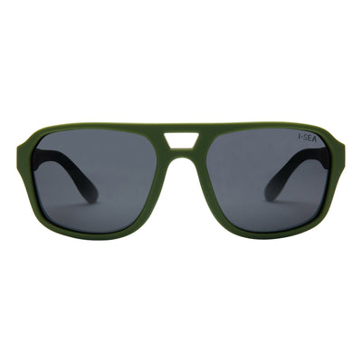 Green sunglasses with dark lenses on a white background.
OLIVE / SMOKE POLARIZED LENS