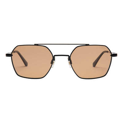 Sunglasses with gold lenses and black frame on a white background.
BLACK / COCOA POLARIZED LENS