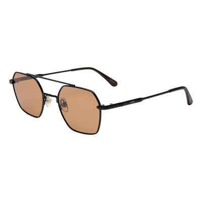 Sunglasses with black frame and brown lenses on a white background.
BLACK / COCOA POLARIZED LENS
