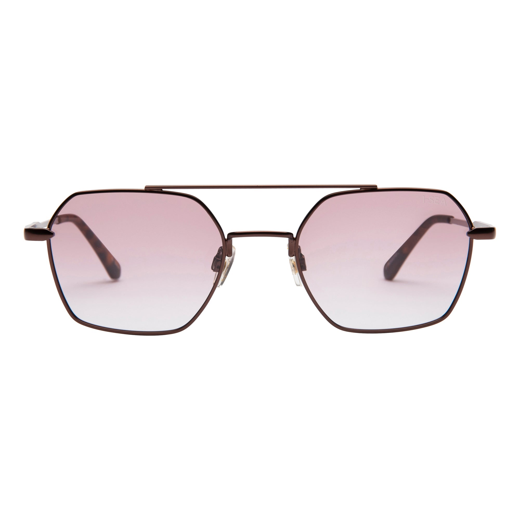 Sunglasses with pink gradient lenses on a white background.
COPPER / ROSE LENS