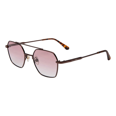 Sunglasses with a brown frame and pink gradient lenses on a white background.
COPPER / ROSE LENS