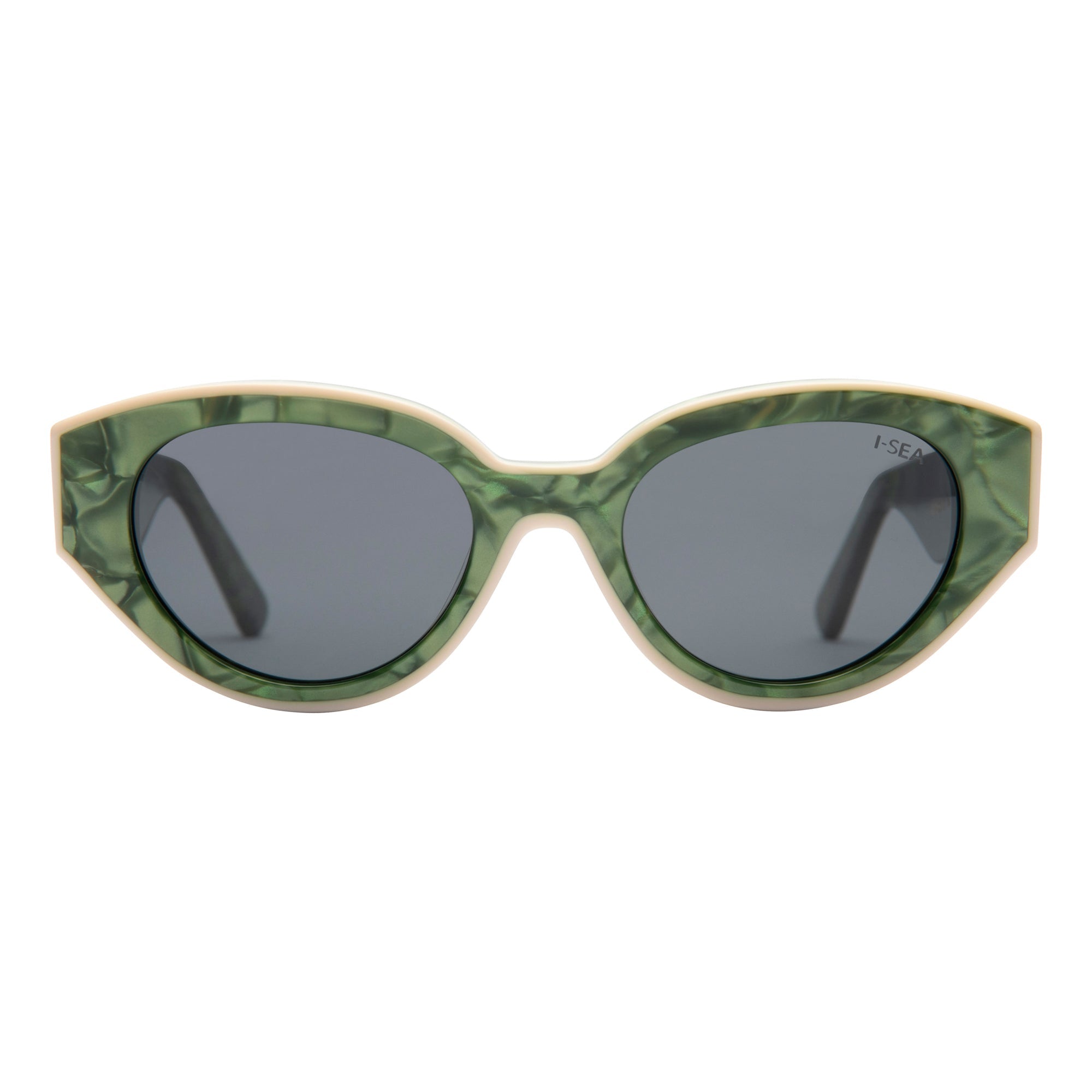 Sunglasses with green and beige frame on a white background.
MOSS / SMOKE POLARIZED LENS