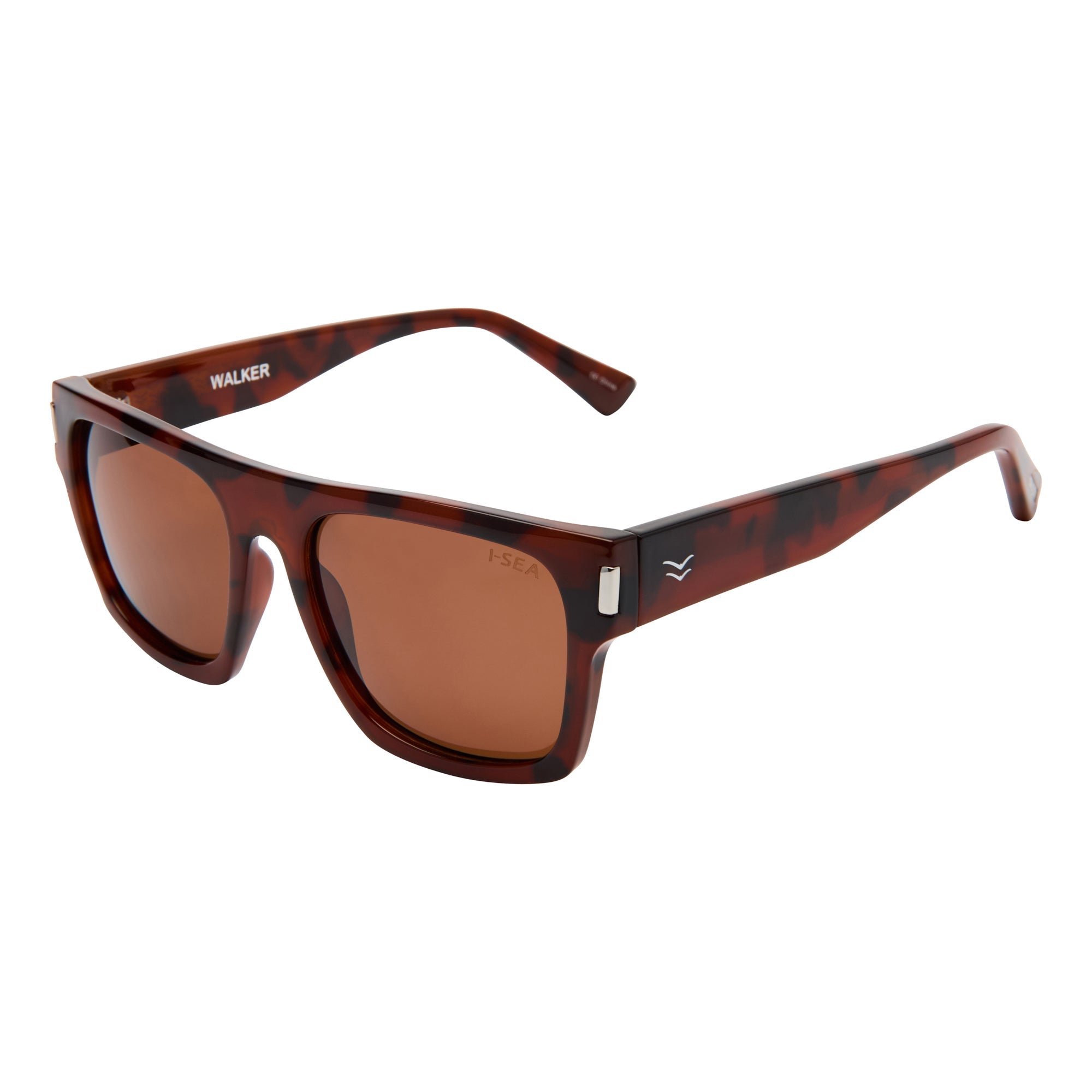 Brown sunglasses with tortoiseshell frame on a white background.
TORT / BROWN POLARIZED LENS