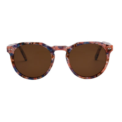Sunglasses with floral patterned frame and brown lenses on a white background.
SKY PEARL / BROWN POLARIZED LENS