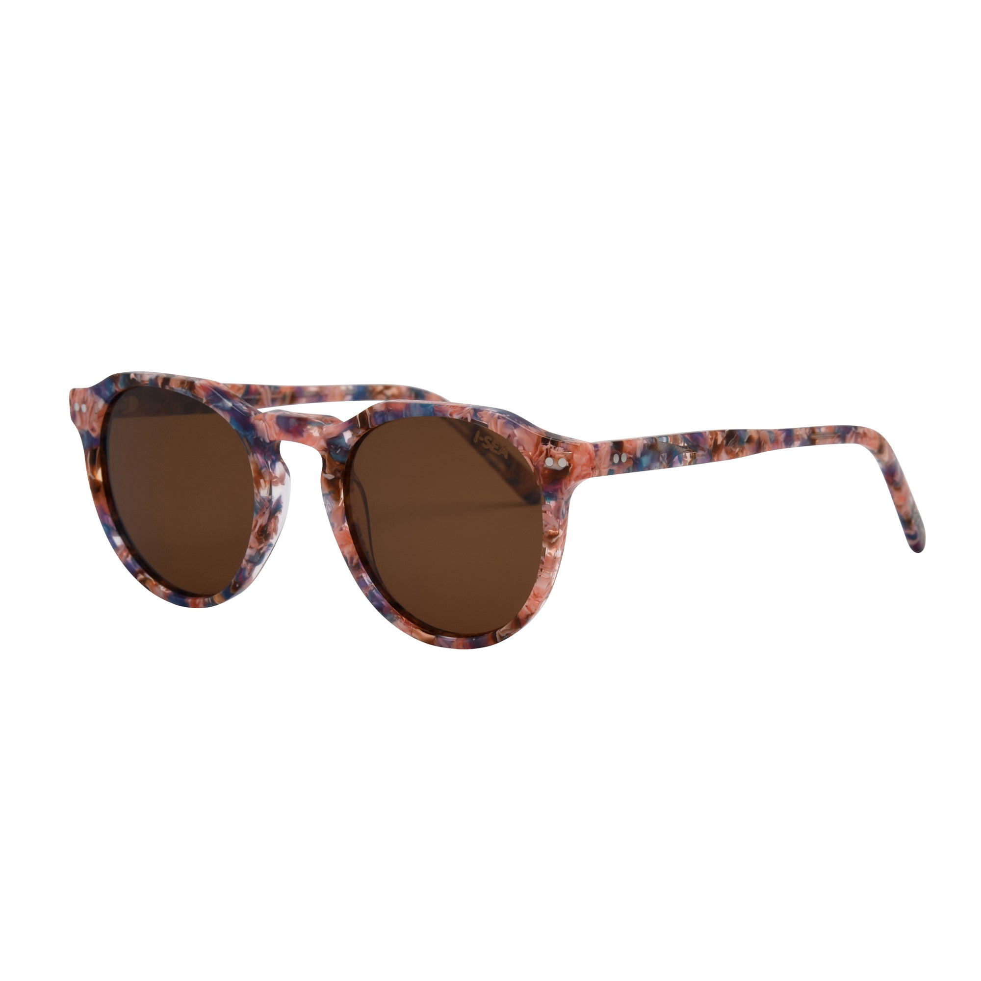 Sunglasses with floral patterned frame on a white background.
SKY PEARL / BROWN POLARIZED LENS