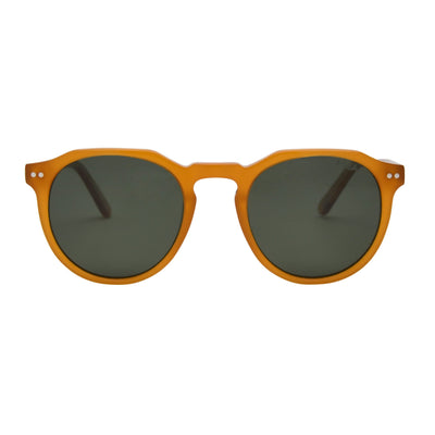 Sunglasses with orange frame and dark lenses on a white background.
SUNSHINE / GREEN POLARIZED LENS