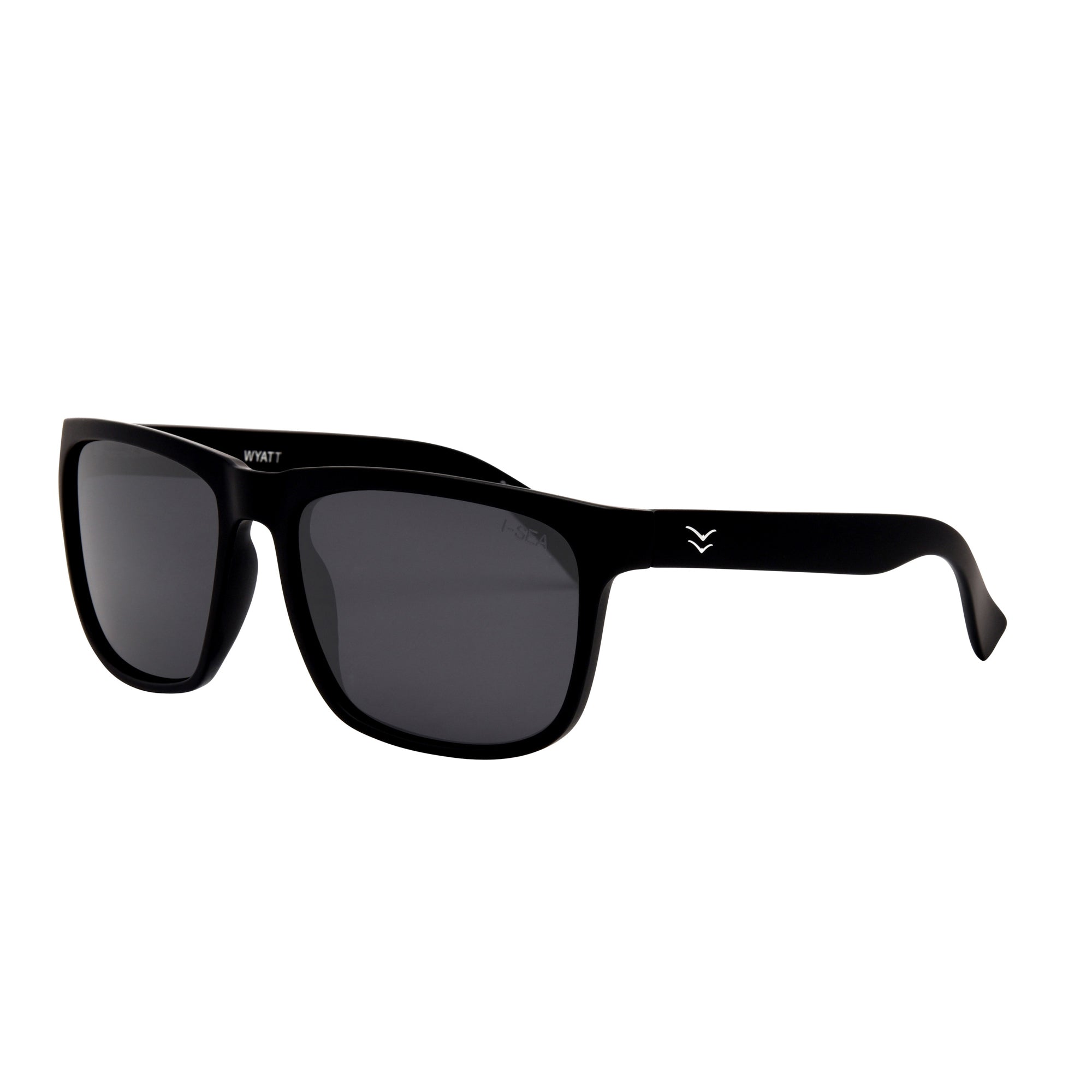 Black sunglasses with a brand logo on a white background.
BLACK / SMOKE POLARIZED LENS