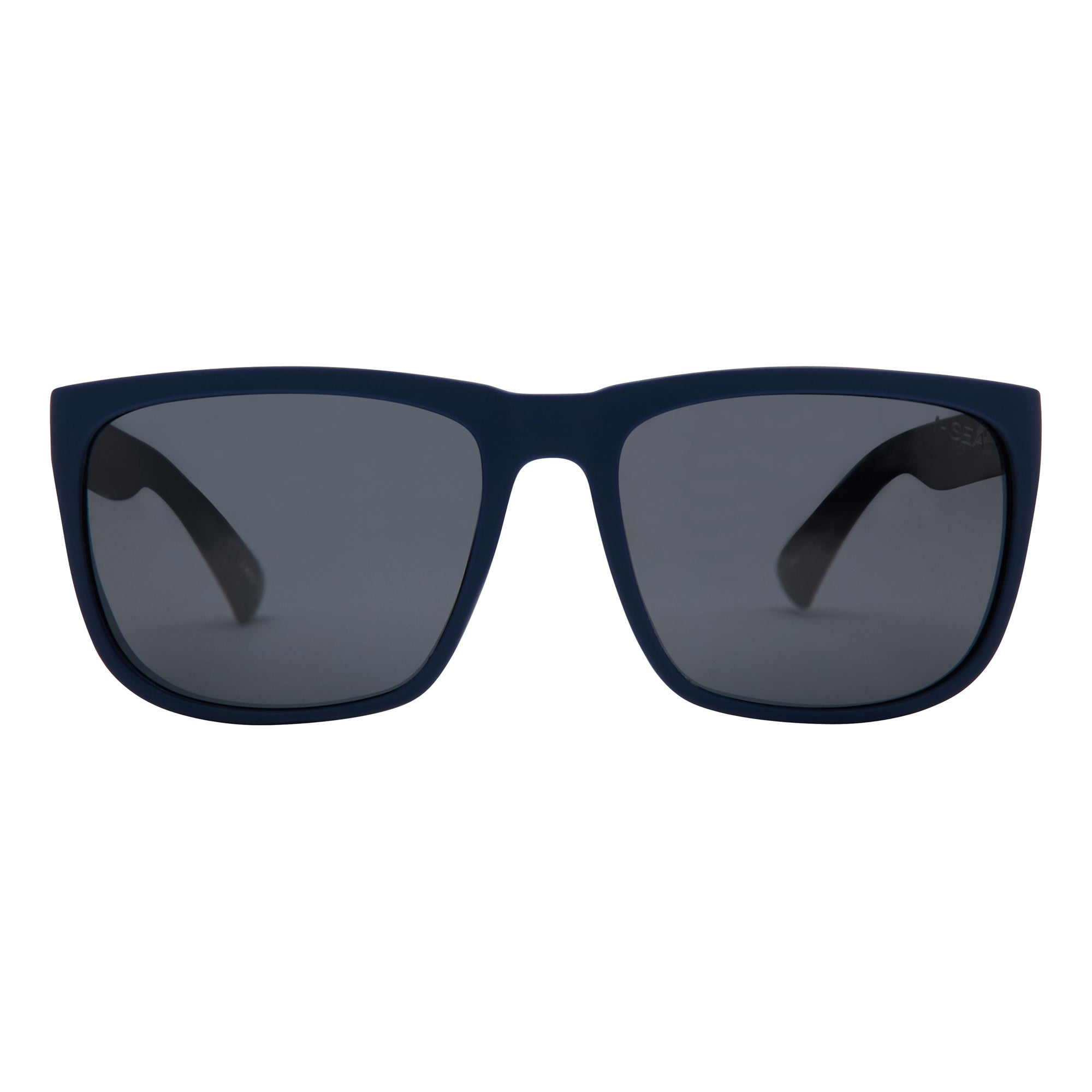 Sunglasses with dark lenses and blue frame on a white background.
SEA / SMOKE POLARIZED LENS