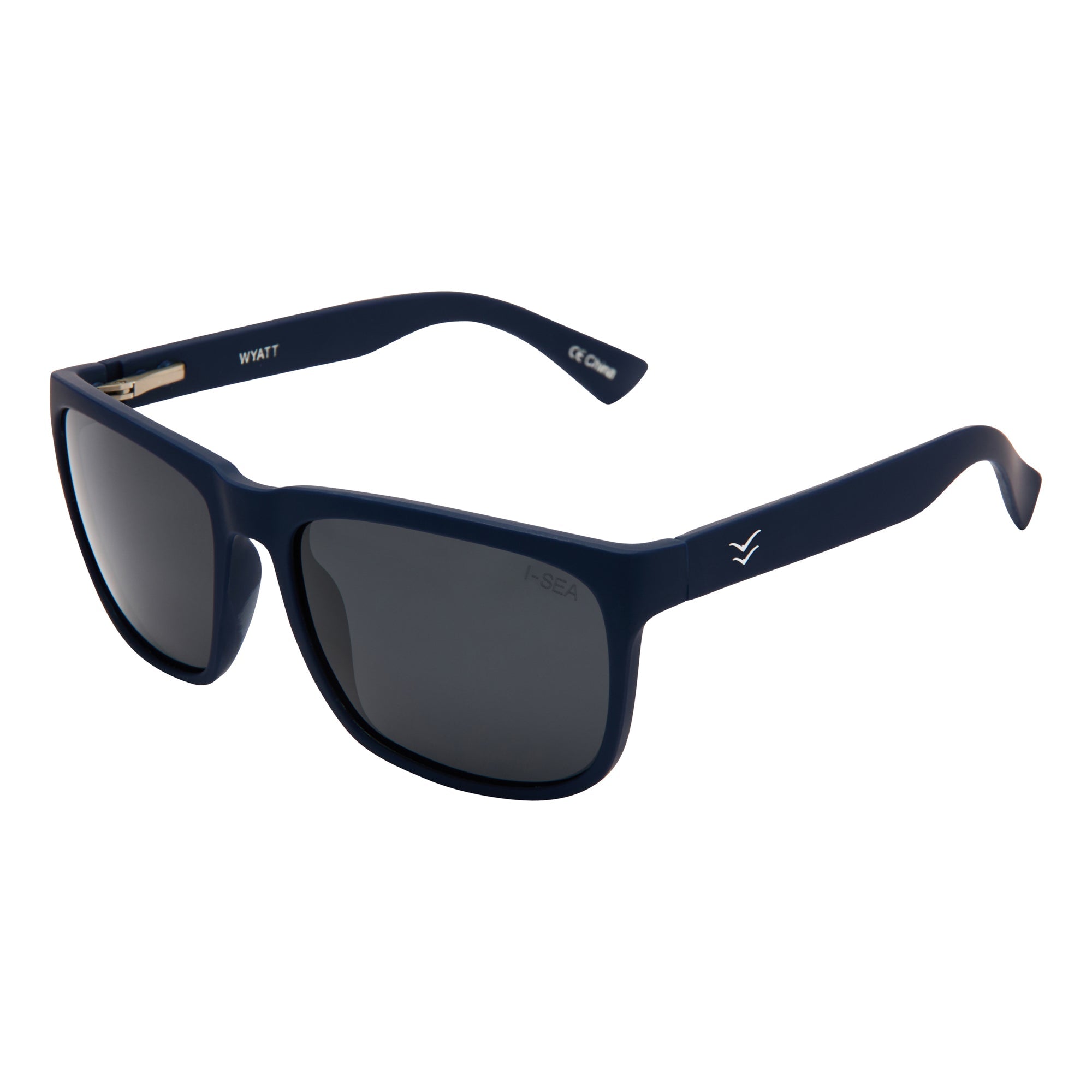 Navy sunglasses with dark lenses on a white background.
SEA / SMOKE POLARIZED LENS