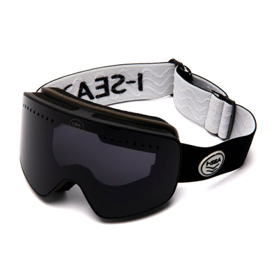 Black goggles with a white strap featuring 'I-SEAS' branding on a white background.
BLACK / SMOKE LENS