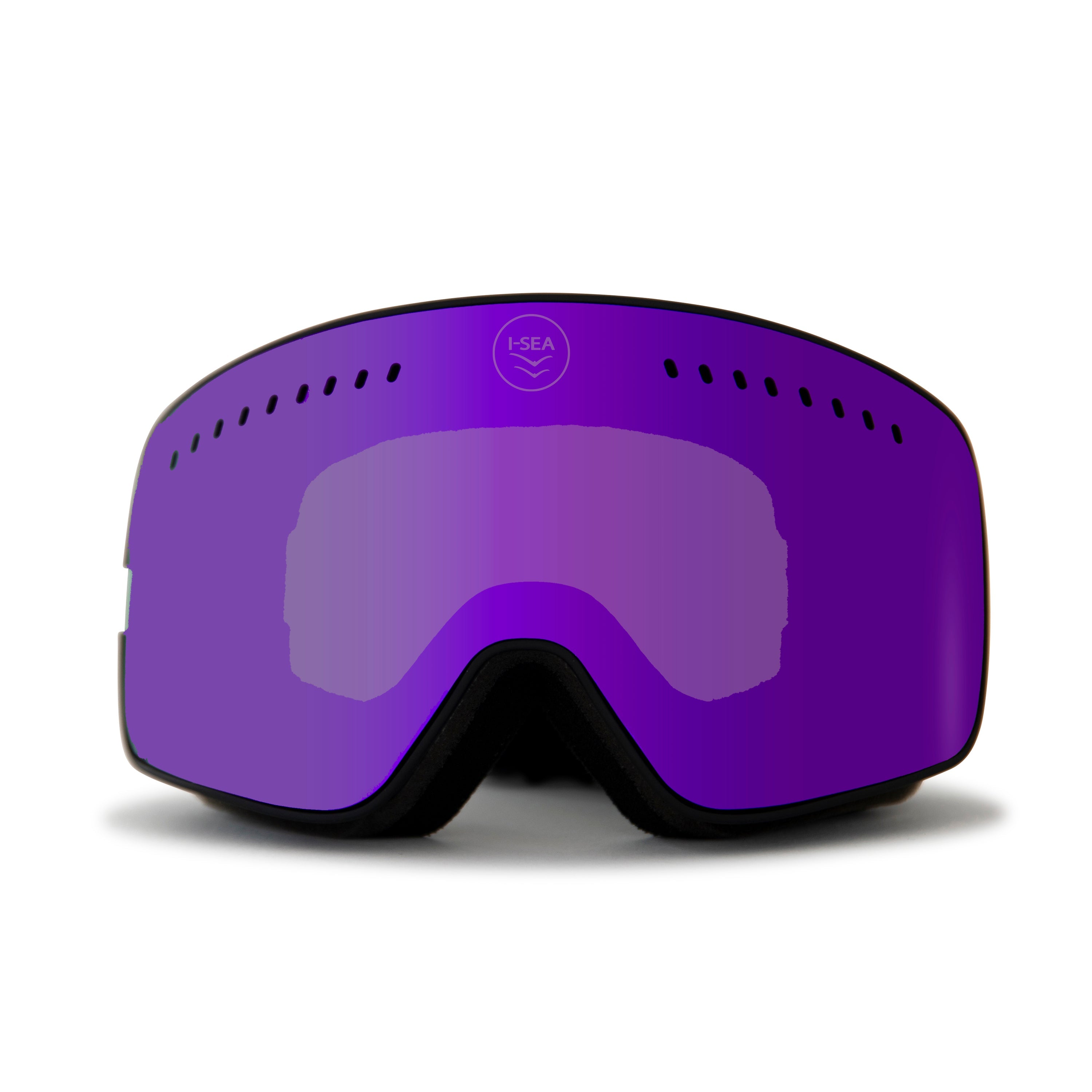 Purple goggles with black frame on a white background.
BLACK / PURPLE LENS