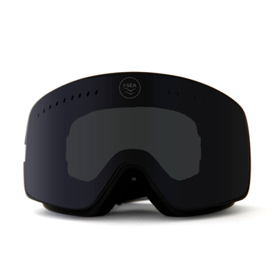 Black goggles with a reflective lens on a white background.
BLACK / SMOKE LENS