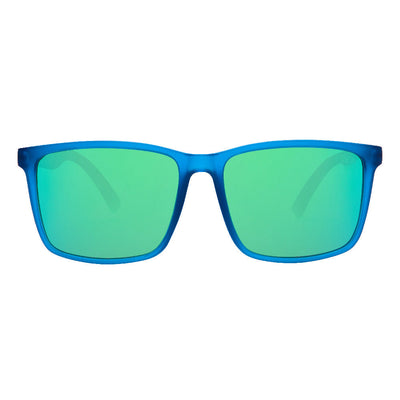 Blue sunglasses with green lenses on a white background.
STORM / GREEN MIRROR POLARIZED LENS