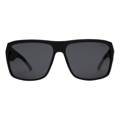 Black sunglasses with dark lenses on a white background.
SOFT BLACK / SMOKE POLARIZED LENS
