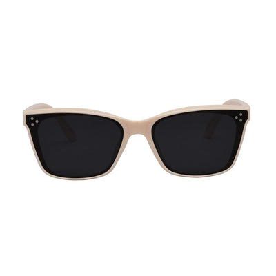 Beige sunglasses with black lenses on a white background.
CREAM / SMOKE POLARIZED LENS