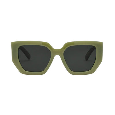 Sunglasses with green frame and dark lenses on a white background.
MOSS / GREEN POLARIZED LENS
