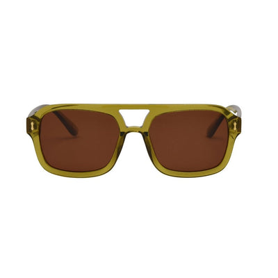 Sunglasses with yellow frame and brown lenses on a white background.
OLIVE / BROWN POLARIZED LENS