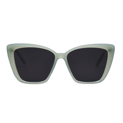 Sunglasses with dark lenses and a light frame on a white background.
SAGE / SMOKE POLARIZED LENS
