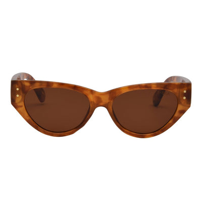 Tortoiseshell sunglasses with brown lenses on a white background.
HAVANA TORT / BROWN POLARIZED LENS