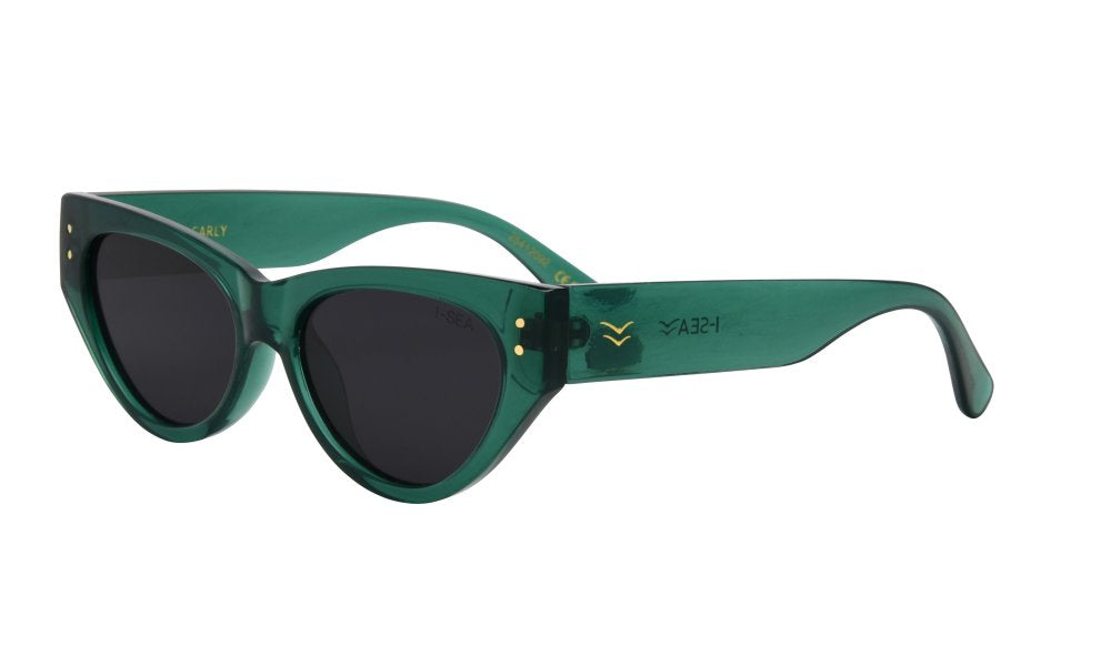 Green sunglasses with a brand logo on a white background.
HUNTER GREEN / SMOKE POLARIZED LENS