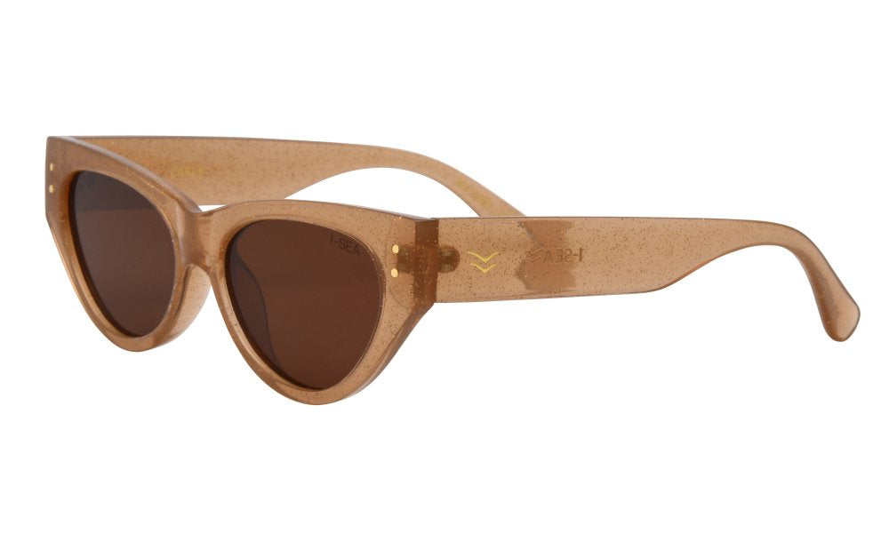 Wooden sunglasses with brown lenses on a white background.
TAUPE GLITTER / BROWN POLARIZED LENS