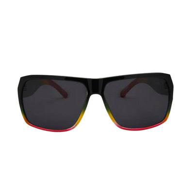 Black sunglasses with colorful rim design on a white background.
RASTA / SMOKE POLARIZED LENS