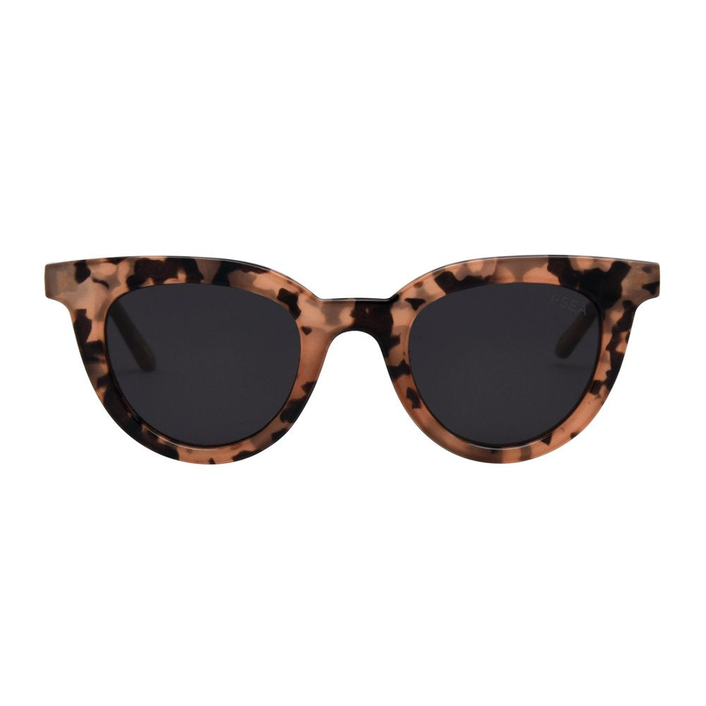 Sunglasses with tortoiseshell frame and dark lenses on a white background.
BLONDE TORT / SMOKE POLARIZED LENS