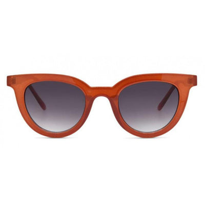 Sunglasses with a brown frame and dark lenses on a white background.
Burnt Orange Smoke / Polarized Lens