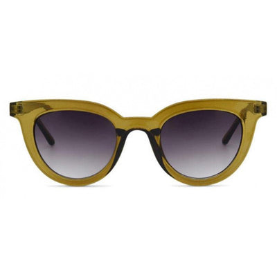 Sunglasses with a yellow frame and dark gradient lenses on a white background.
Olive / Smoke Polarized Lens