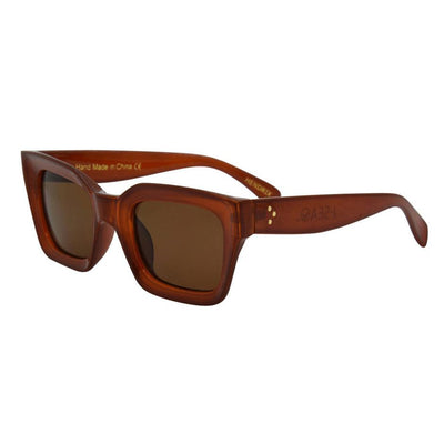 Black sunglasses with a white background.
HONEY / BROWN POLARIZED LENS