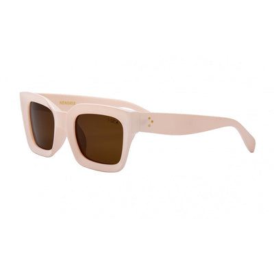 Gold-framed sunglasses with brown lenses on a white background.
Creme / Brown Polarized Lens