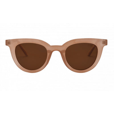 Sunglasses with brown lenses and beige frame on a white background.
Taupe / Brown Polarized Lens