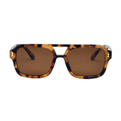 Sunglasses with tortoiseshell frame and brown lenses on a white background.
YELLOW TORT / BROWN POLARIZED LENS