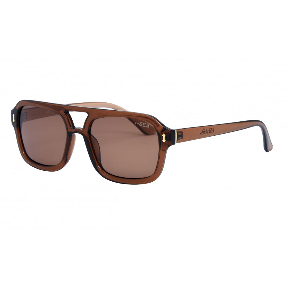 Brown sunglasses with a white background.
TAUPE / BROWN POLARIZED LENS