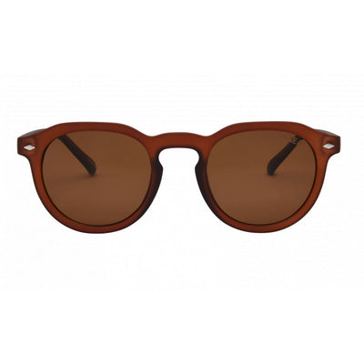 Brown sunglasses with round lenses on a white background.
BROWN / BROWN POLARIZED LENS