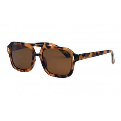 Sunglasses with tortoiseshell frame and brown lenses on a white background.
YELLOW TORT / BROWN POLARIZED LENS
