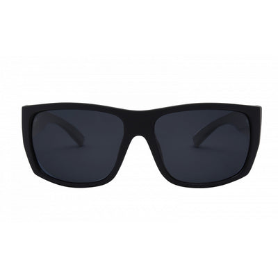 Black sunglasses with dark lenses on a white background.
BLACK / SMOKE POLARIZED LENS