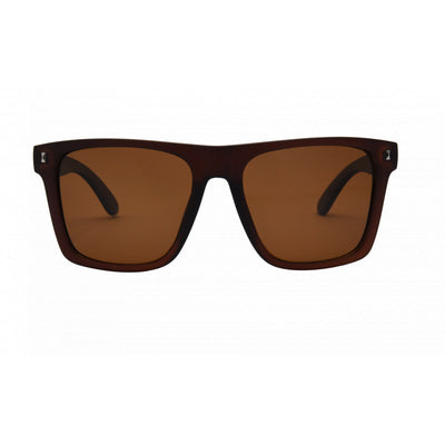Brown sunglasses with dark brown lenses on a white background.
BROWN / BROWN POLARIZED LENS