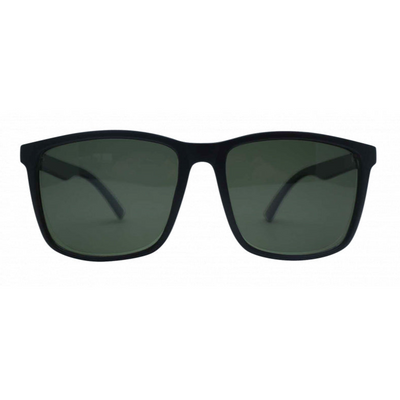 Black sunglasses with dark lenses on a white background.
BLACK / GREEN POLARIZED LENS