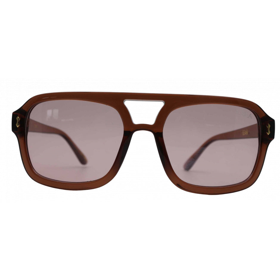 Brown sunglasses with a white background.
TAUPE / BROWN POLARIZED LENS