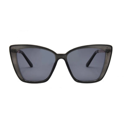 Black cat-eye sunglasses with dark lenses on a white background.
Grey / Smoke Polarized