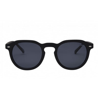 Black sunglasses with dark lenses on a white background.
BLACK / SMOKE POLARIZED LENS