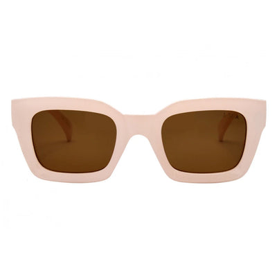 Sunglasses with a beige frame and brown lenses on a white background.
Creme / Brown Polarized Lens