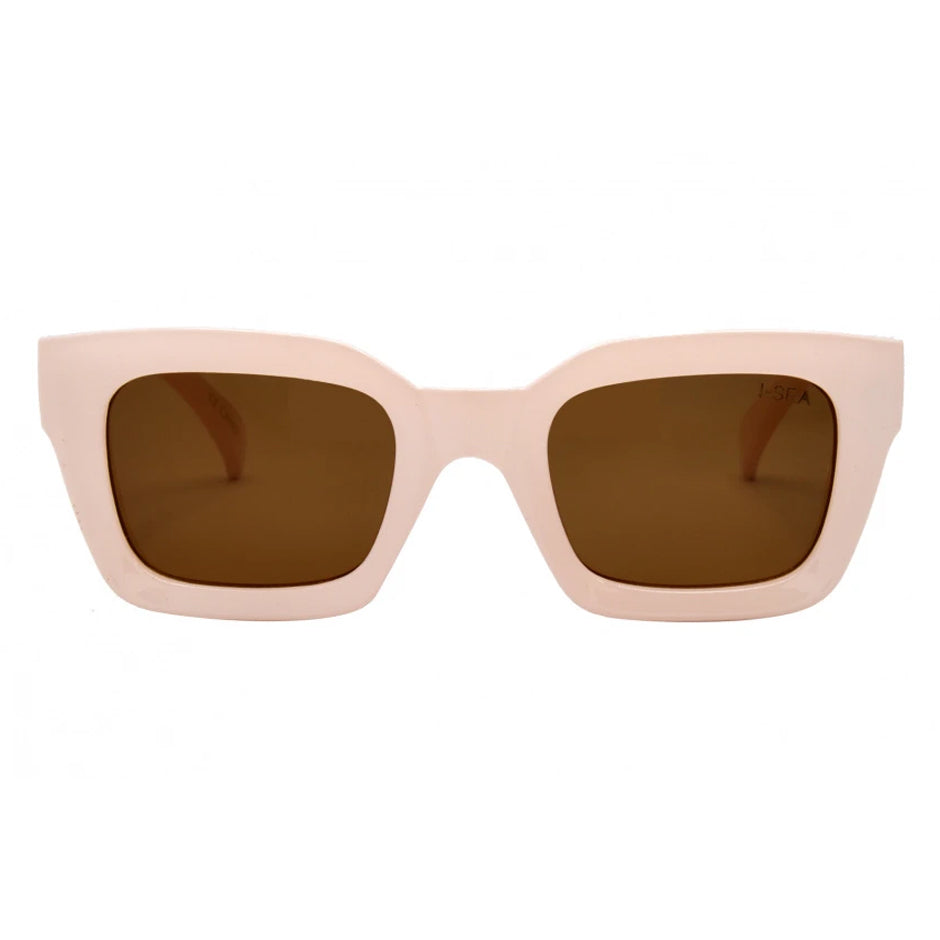 Sunglasses with a beige frame and brown lenses on a white background.
Creme / Brown Polarized Lens