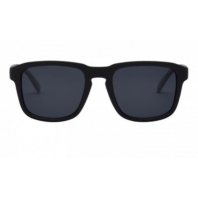 Black sunglasses with dark lenses on a white background.
BLACK / SMOKE POLARIZED LENS
