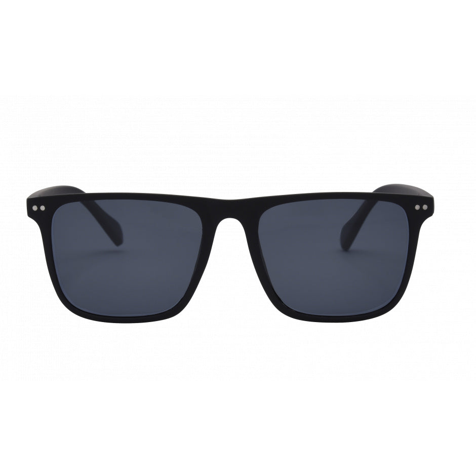 Black sunglasses with dark lenses on a white background.
GREY / SMOKE POLARIZED LENS