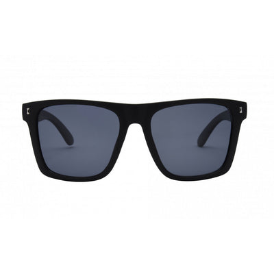 Black sunglasses with dark lenses on a white background.
BLACK / SMOKE POLARIZED LENS