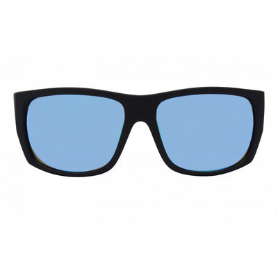 Black-framed sunglasses with blue lenses on a white background.
BLACK / BLUE MIRROR POLARIZED LENS